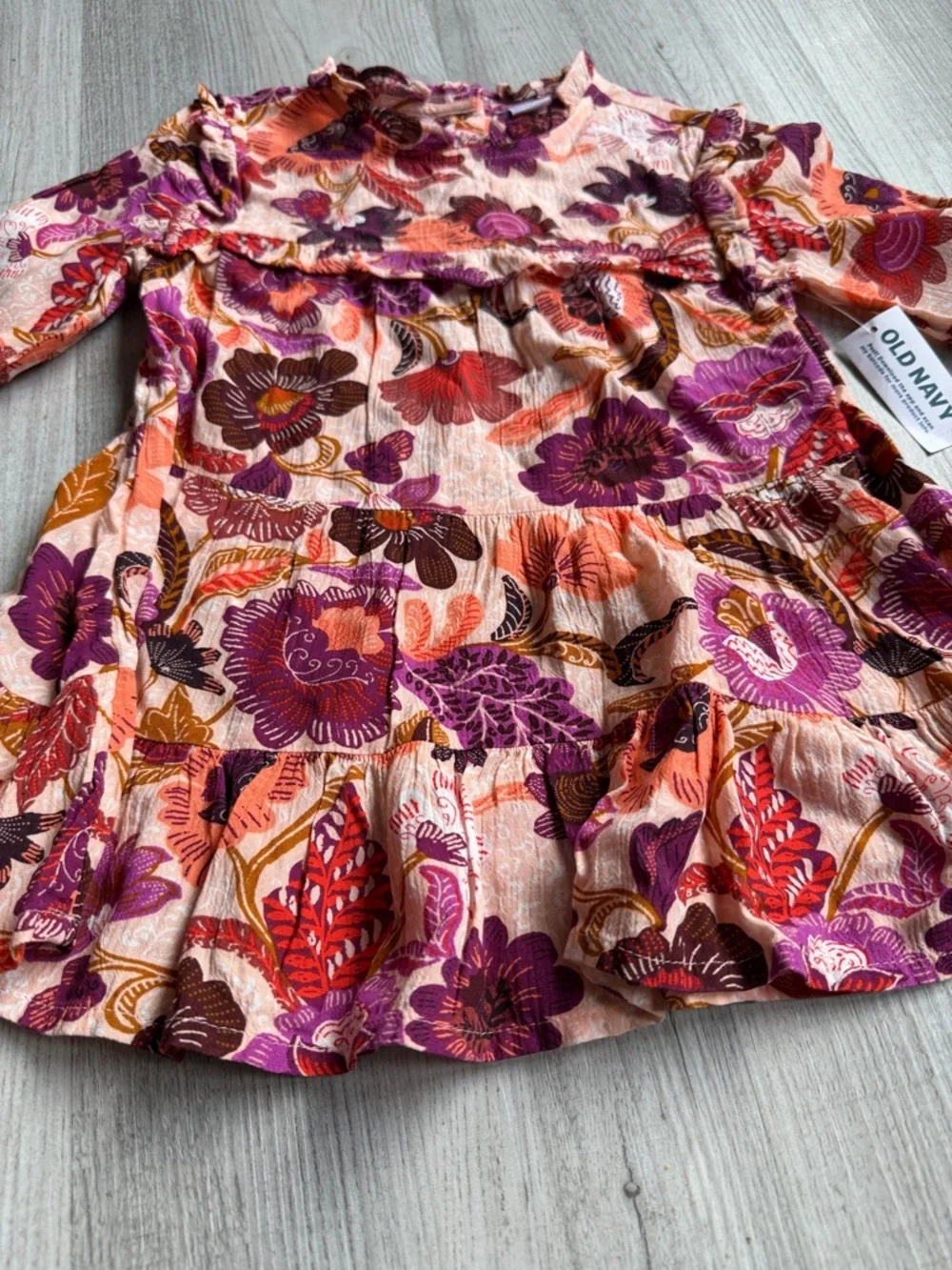 Old Navy Pink‎ Floral Tiered Long Sleeve Dress